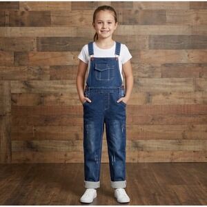 Kidscool Space Kids Denim Overalls‎ Distressed Blue Jeans Dungarees Size 8-10 US